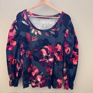 Cupio Blush Balloon Sleeve Floral Blouse Top Size 2X